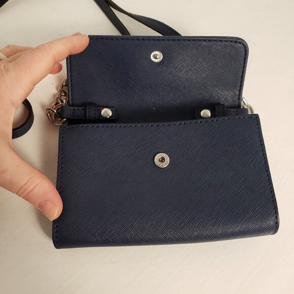 Calvin Klein Small Navy Crossbody Purse Silver Chain Textured Faux Leather - Picture 4 of 8